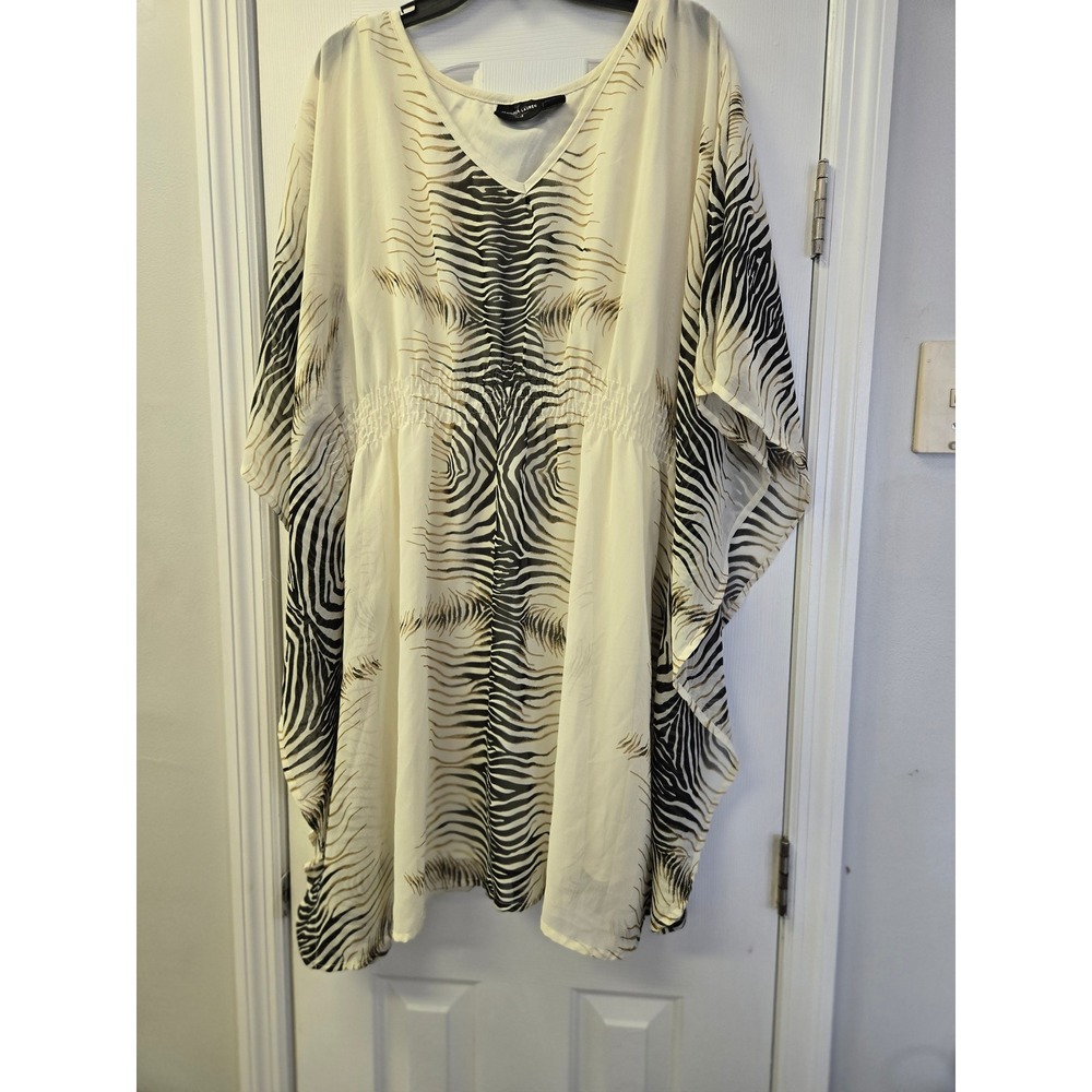 Jennifer‎ Lauren Plus Zebra Print Kaftan Cover up Dress Top Smocked Waist  2X